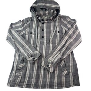 AllSaints Spitalfields Gray White Striped Hooded Anorak Shirt Jacket Size 8